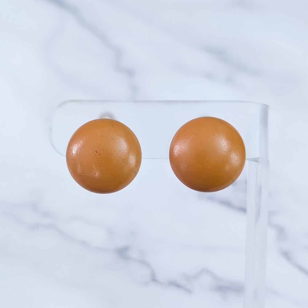 Vintage Clip On Earrings Tan Lightly Domed Metal 0.75"